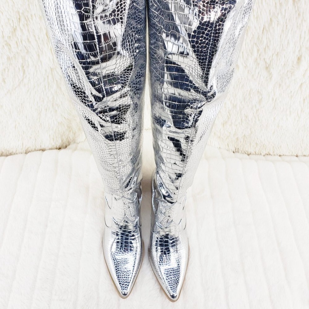 Centura Silver Country Western thigh high Cowgirl Boots Restocked - Picture 13 of 15